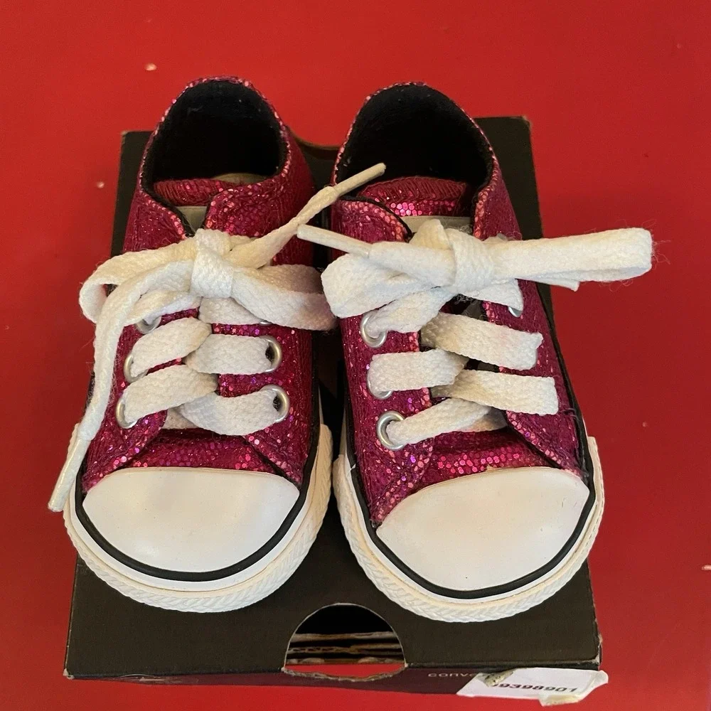 Converse All Star Chuck Taylor Bright Pink Sparkle Infant Shoes‎ Laces Glitter
